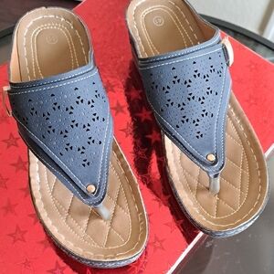 Source Unknown Navy and Tan Sandals